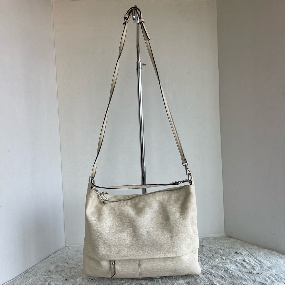 Sanctuary Cream  Pebbled Leather Top Zip Crossbody Shoulder Bag